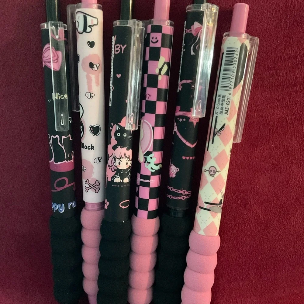 Moka Gel Pen Sets with Butterfly or Cat Design. Rubber Grips. Set of Six.